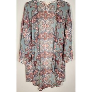 Altar'd State Teal Paisley Print Kimono Women Size S Lightweight Duster BohoChic